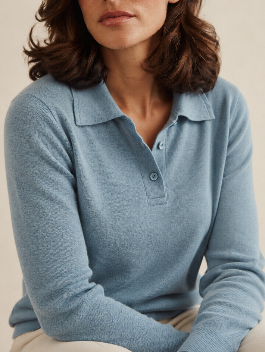 Ines buttoned knit polo jumper, collar and button detail