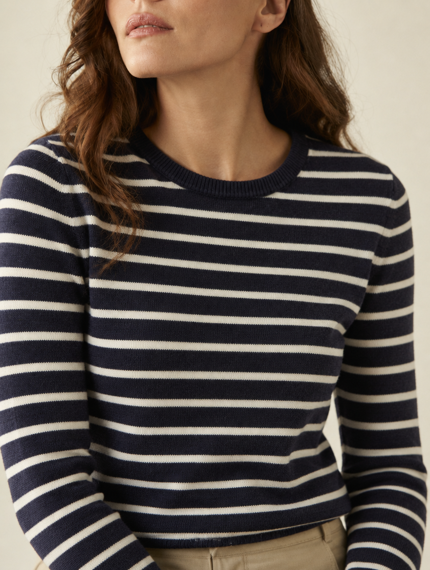 Vivienne double-knit crew-neck jumper, neckline detail