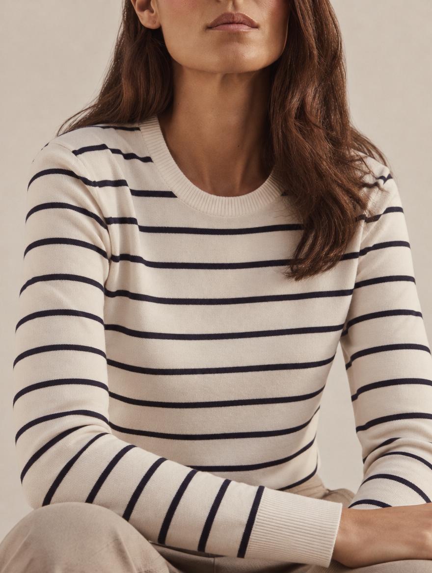 Katrine breton stripe jumper, neckline detail