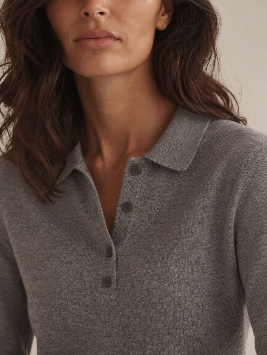 Margaux split-hem knit polo jumper, collar and button detail