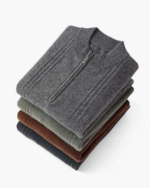 Ainsdale Men's Cashmere Ribbed Half-Zip Jumper | Velbrooke