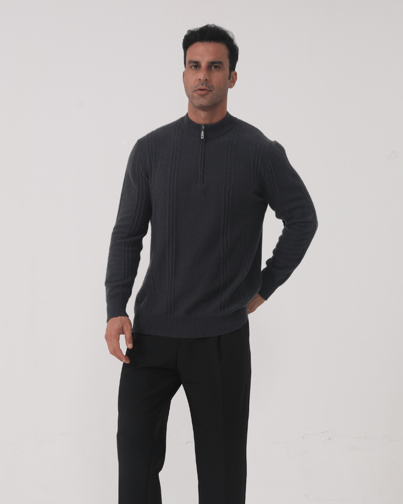 Ainsdale Men's Cashmere Ribbed Half-Zip Jumper – photo 2