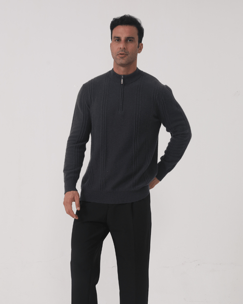Ainsdale Men's Cashmere Ribbed Half-Zip Jumper – photo 2