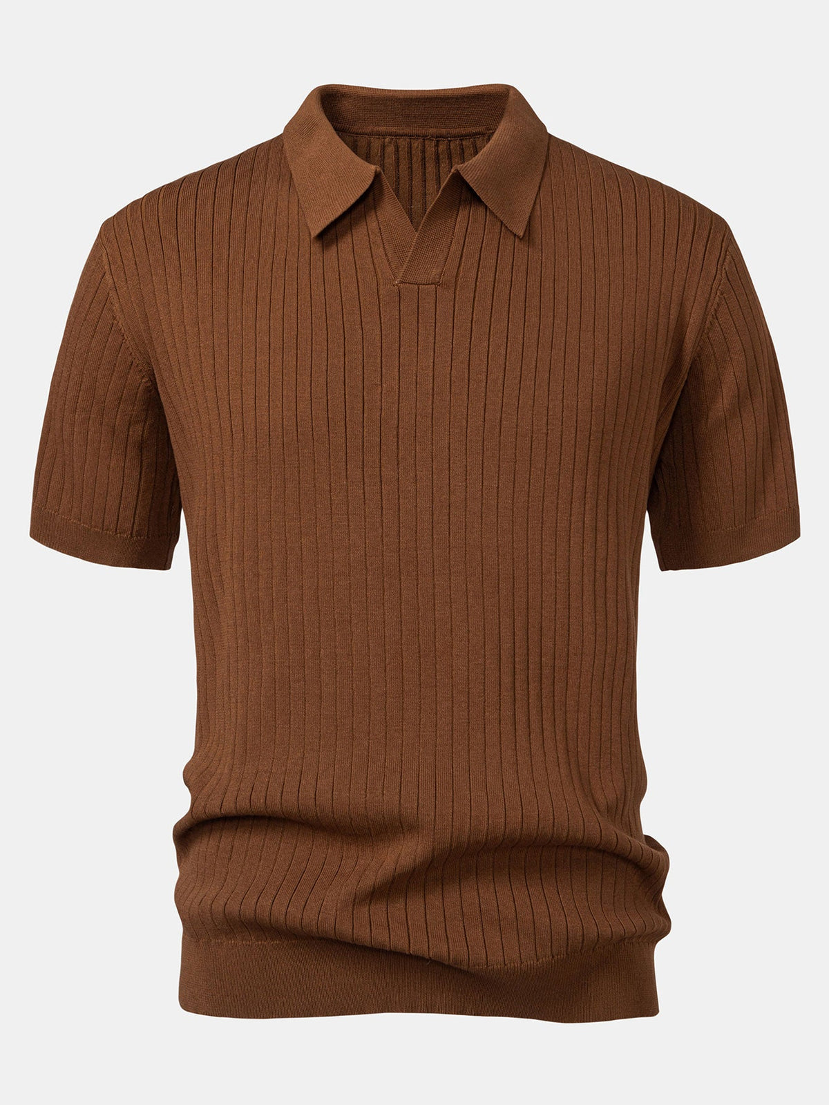 Aldon Men's Striped V-Neck Knit Polo Shirt | Velbrooke