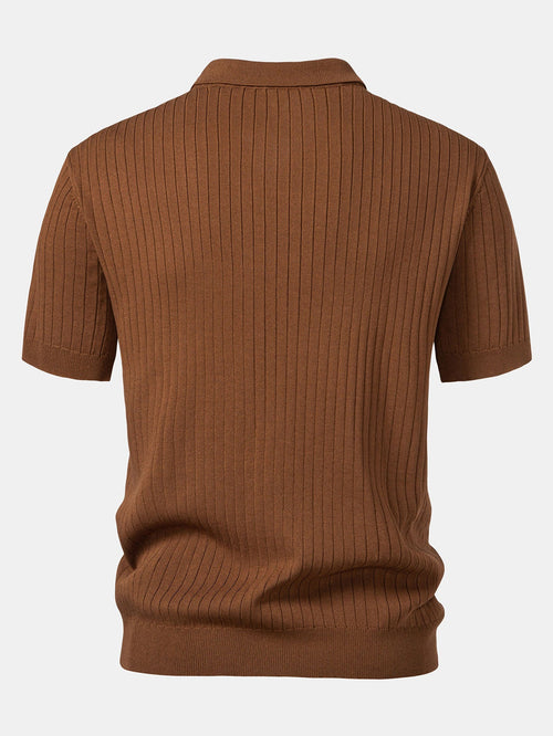 Aldon Men's Striped V-Neck Knit Polo Shirt – photo 2