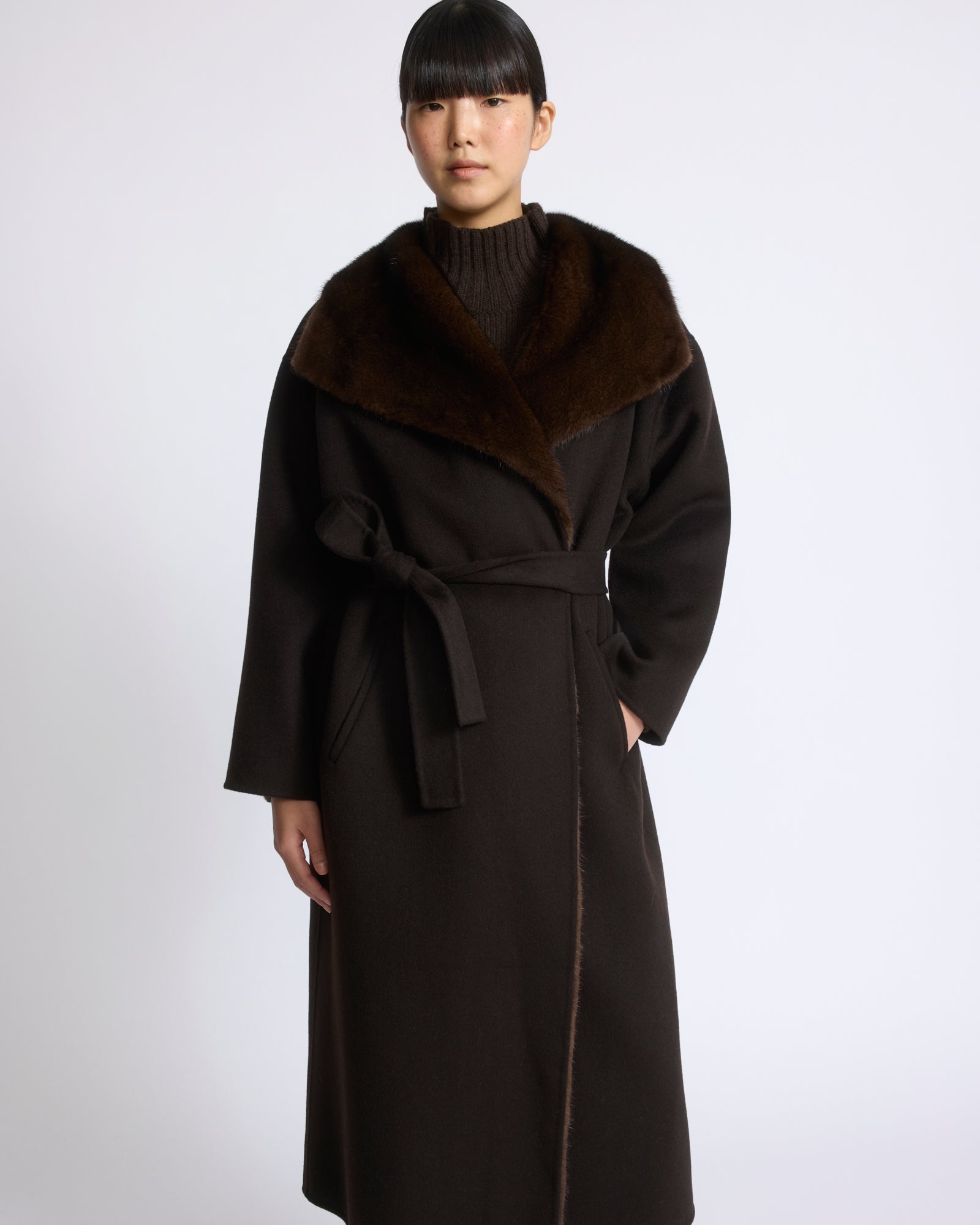 Anastasia | Long Belted Coat with Plush Collar and Lining