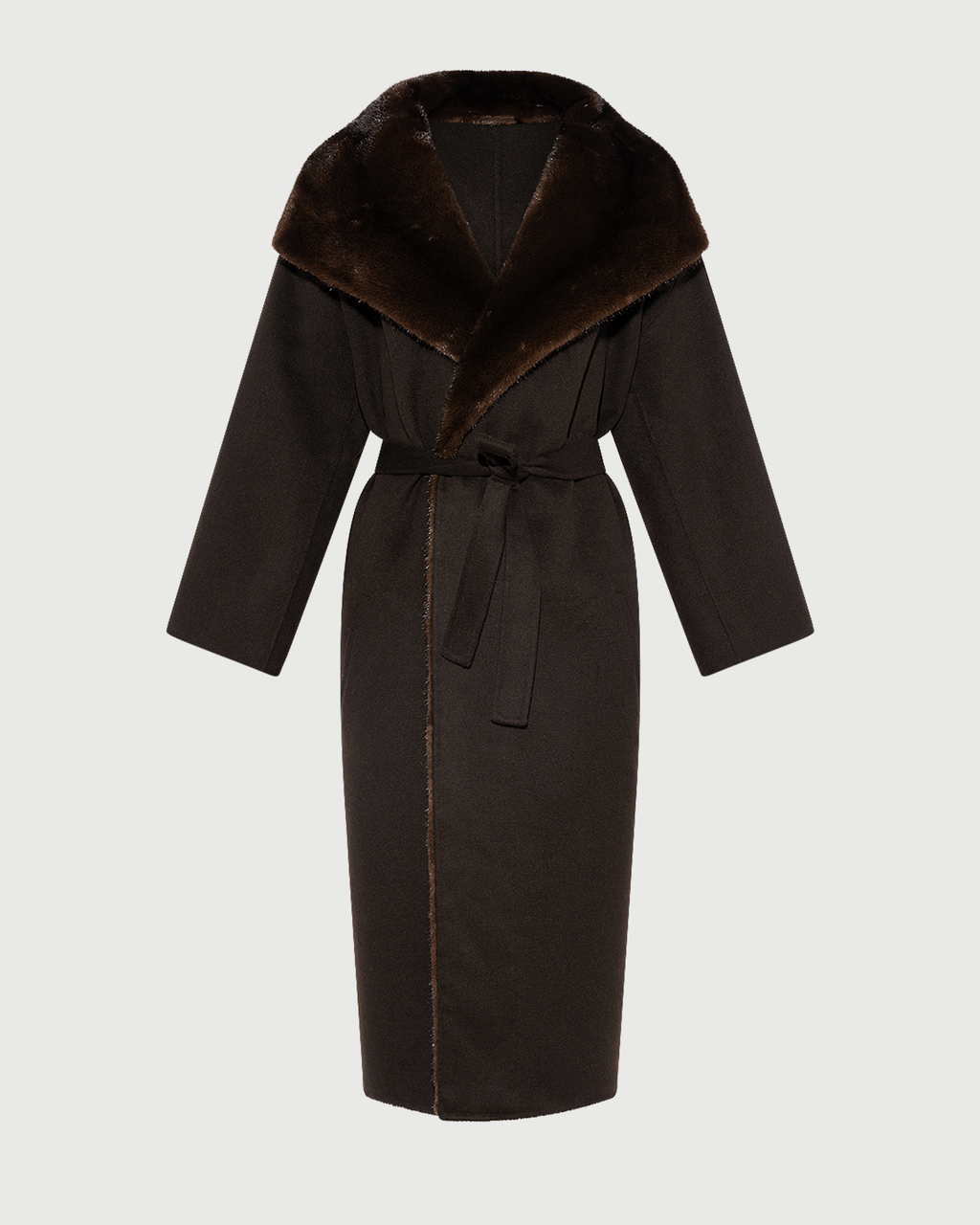 Anastasia | Long Belted Coat with Plush Collar and Lining - Chestnut – photo 5