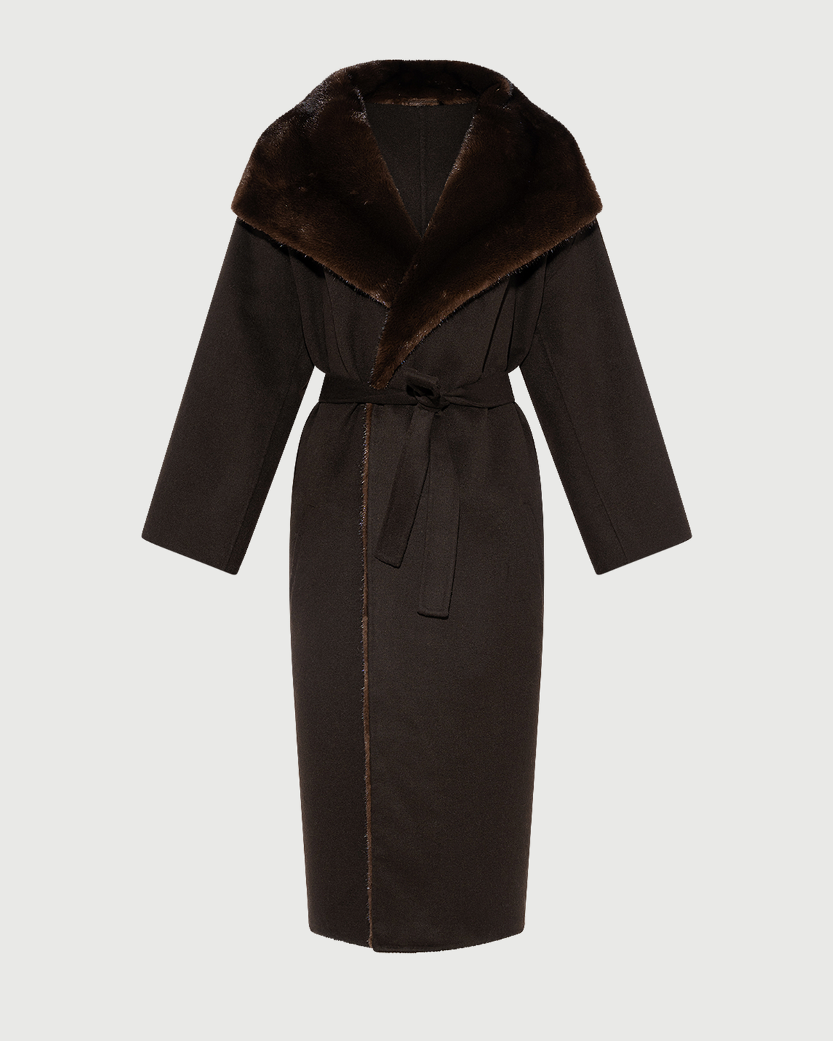 Anastasia | Long Belted Coat with Plush Collar and Lining - Chestnut – photo 5