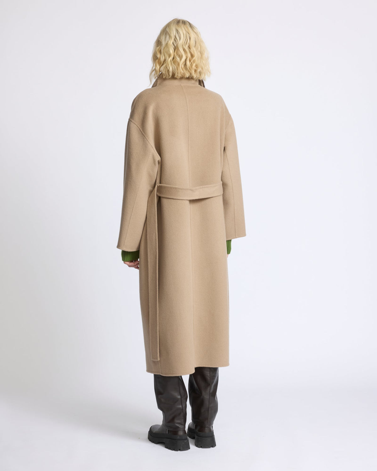 Anastasia | Long Belted Coat with Plush Collar and Lining - Oat – photo 4
