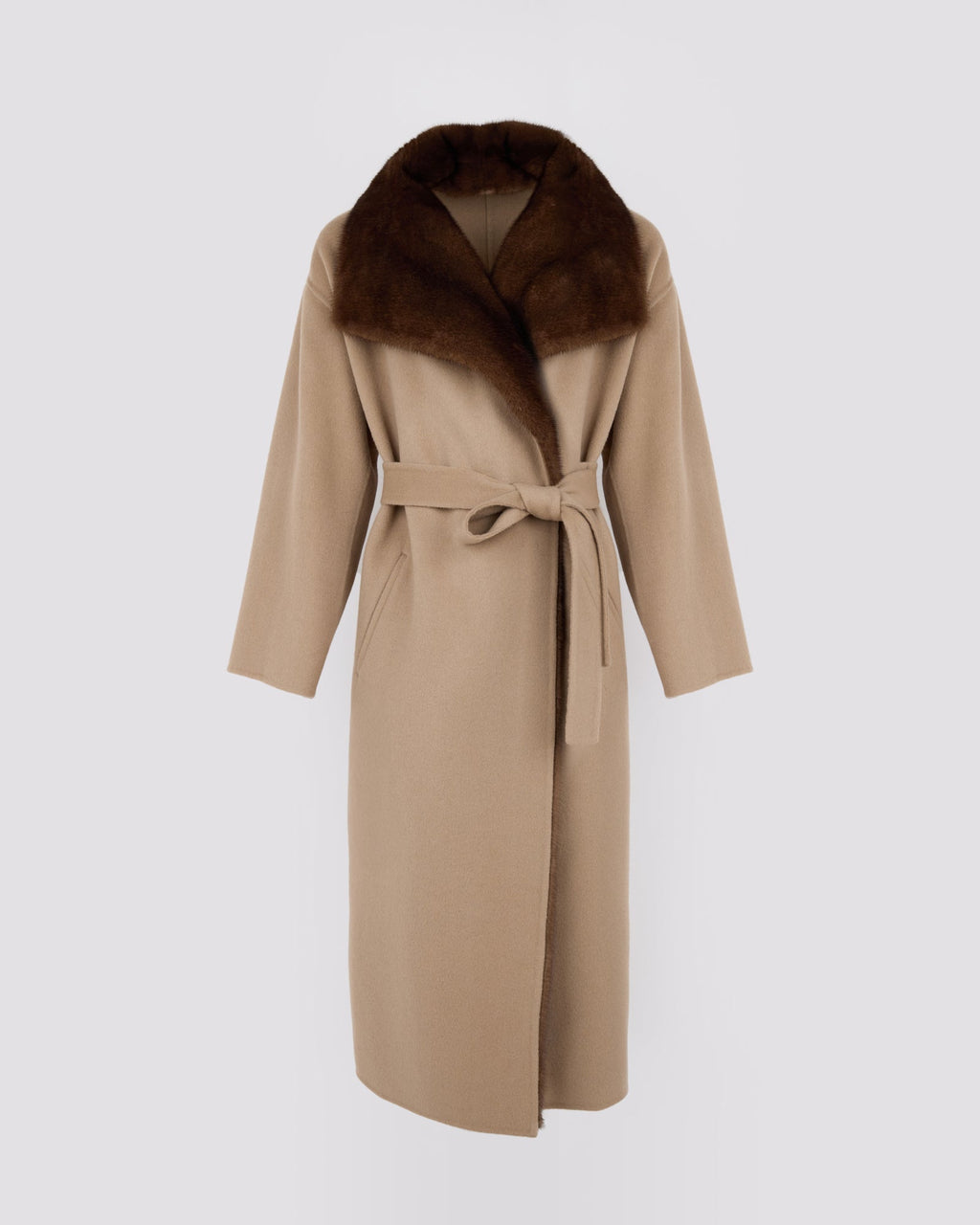 Anastasia | Long Belted Coat with Plush Collar and Lining - Oat – photo 5