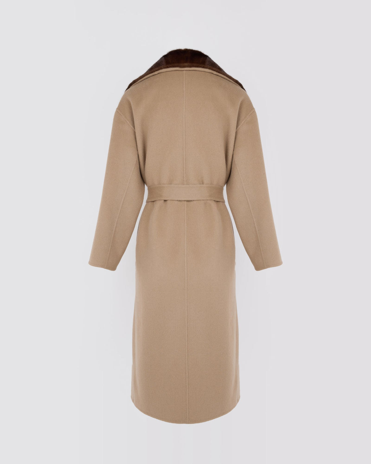 Anastasia | Long Belted Coat with Plush Collar and Lining - Oat – photo 6