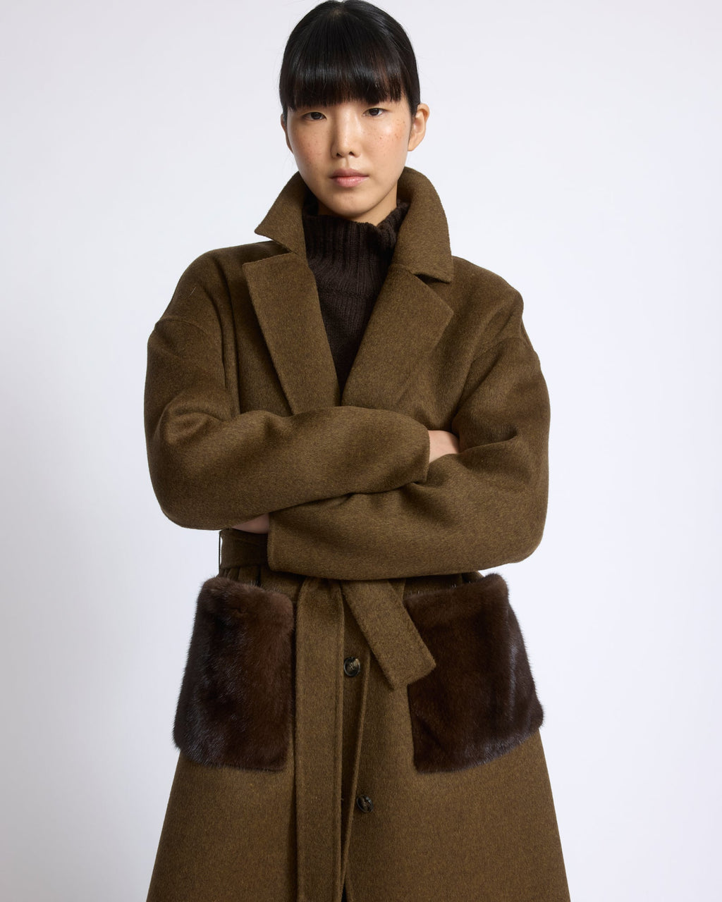Aurelia | Long Belted Coat with Plush Patch Pockets - Espresso – photo 2
