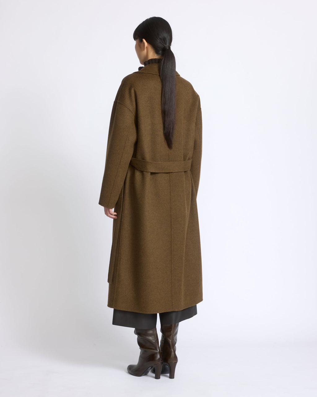 Aurelia | Long Belted Coat with Plush Patch Pockets - Espresso – photo 4