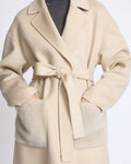 Aurelia | Long Belted Coat with Plush Patch Pockets - Sand | Velbrooke