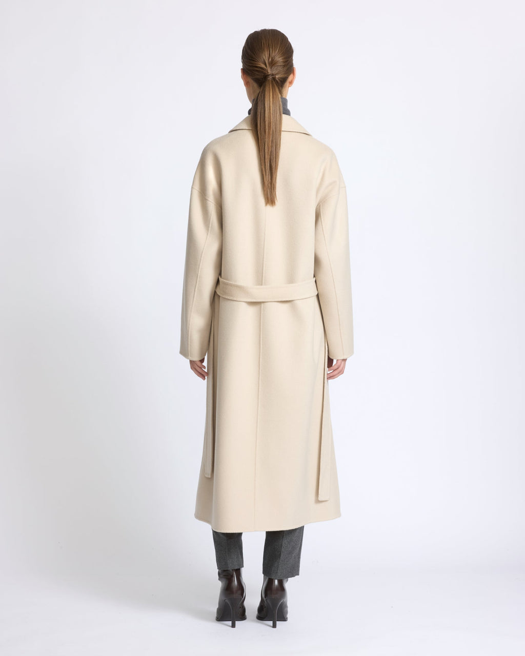 Aurelia | Long Belted Coat with Plush Patch Pockets - Sand – photo 3