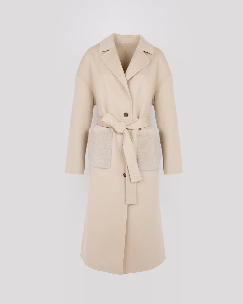 Aurelia | Long Belted Coat with Plush Patch Pockets - Sand – photo 4