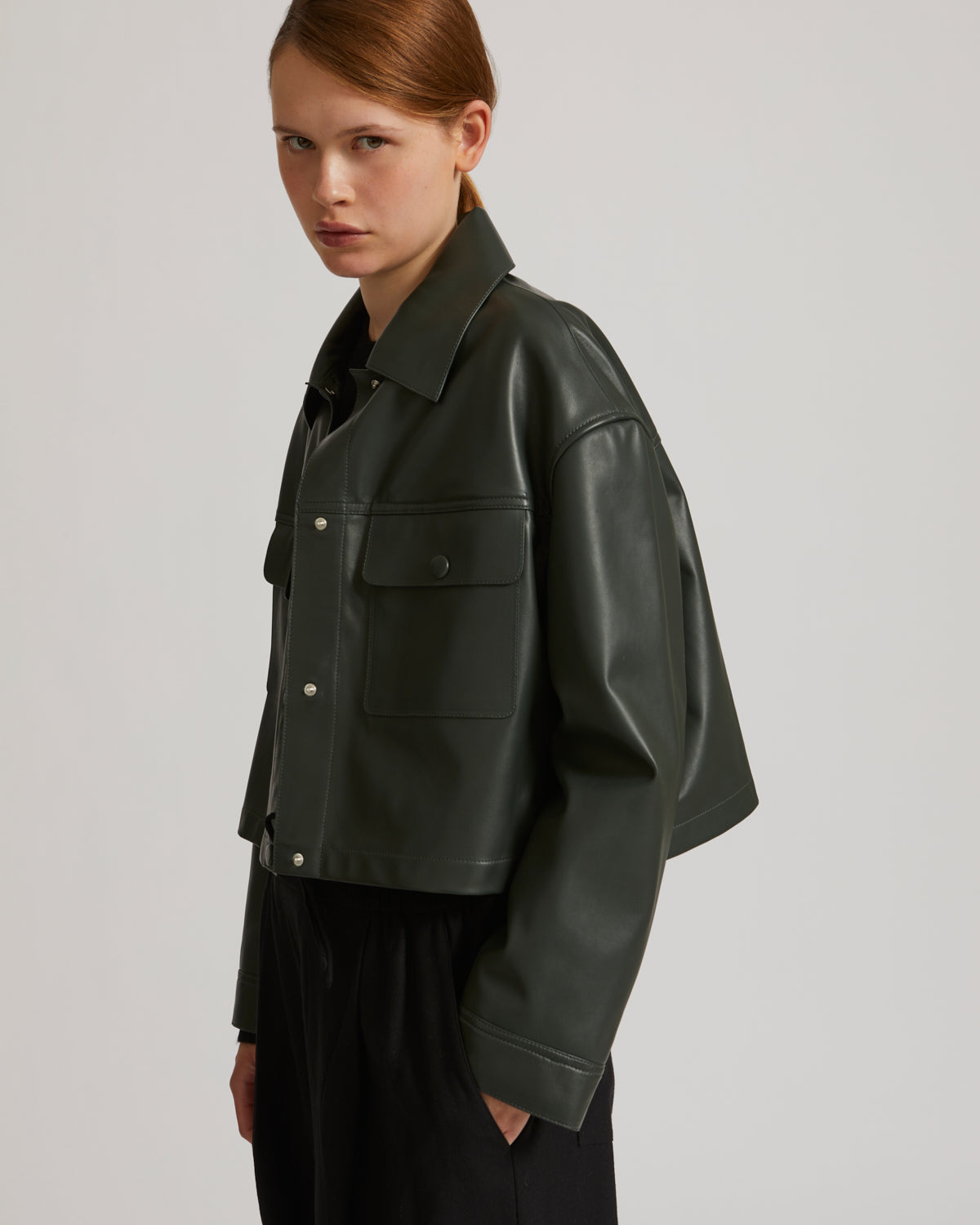 Blythe | Cropped Oversized Shirt Jacket - Pine – photo 2