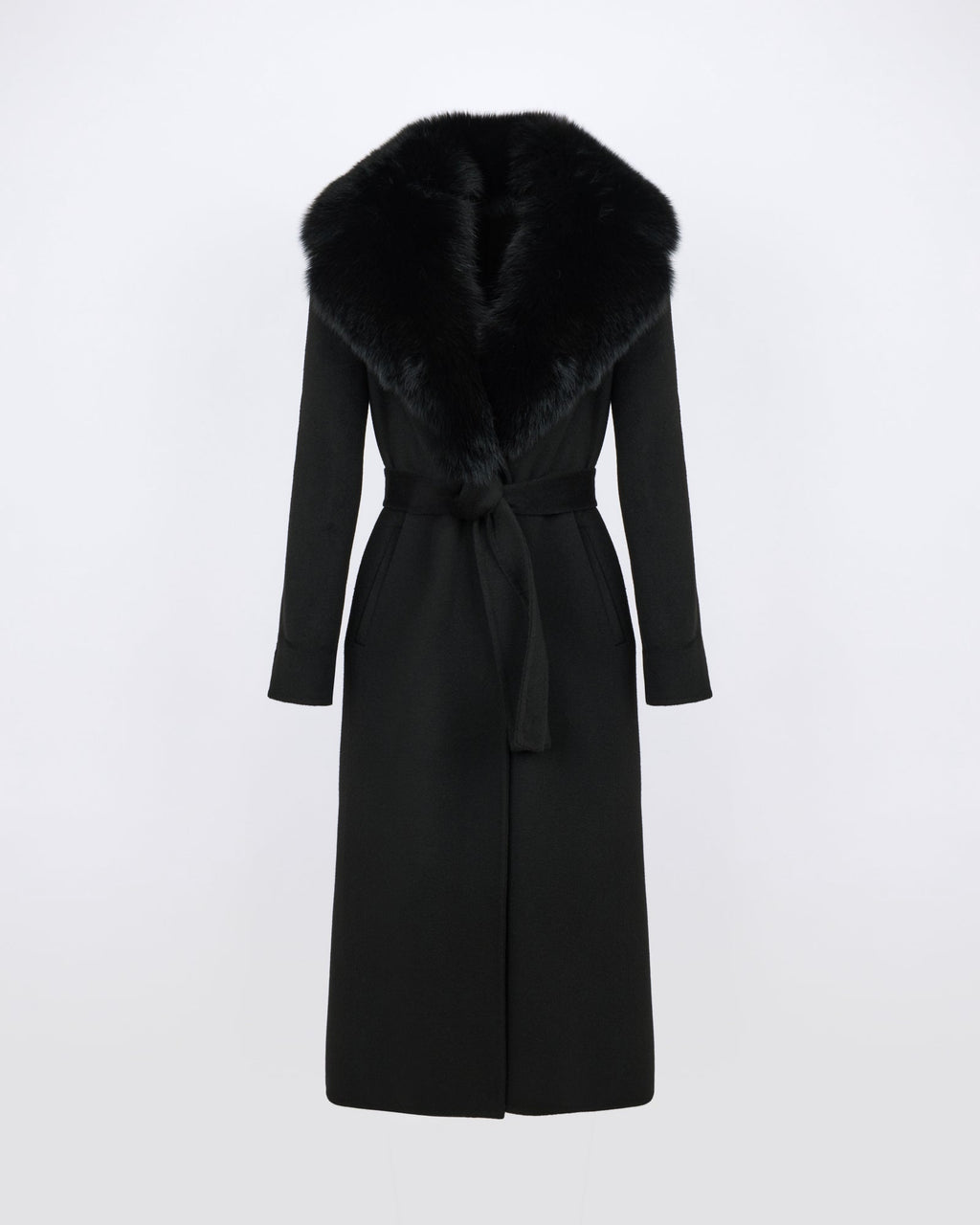 Celestine | Belted Coat with Plush Collar and Lapels - Black – photo 5