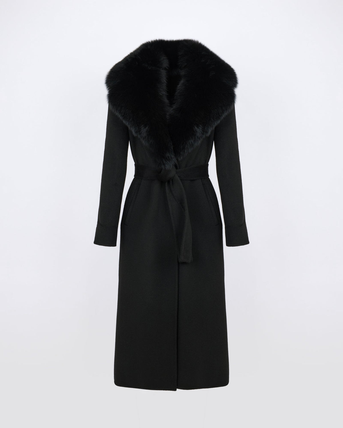 Celestine | Belted Coat with Plush Collar and Lapels - Black – photo 5