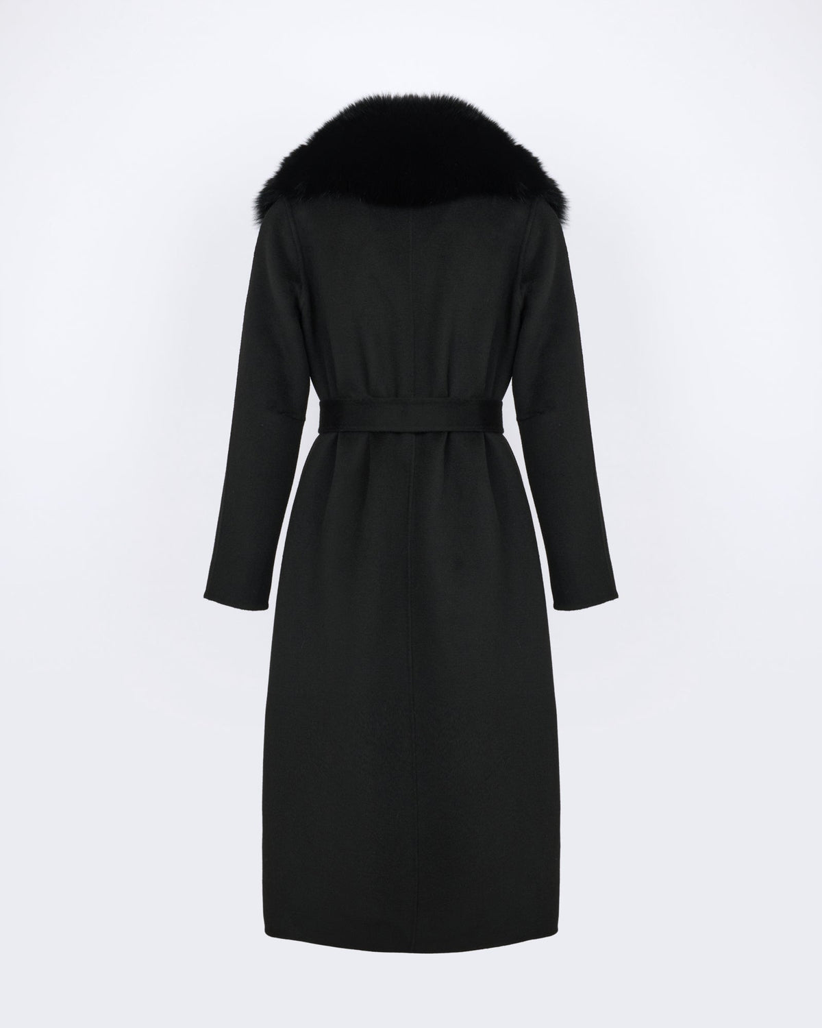 Celestine | Belted Coat with Plush Collar and Lapels - Black – photo 6