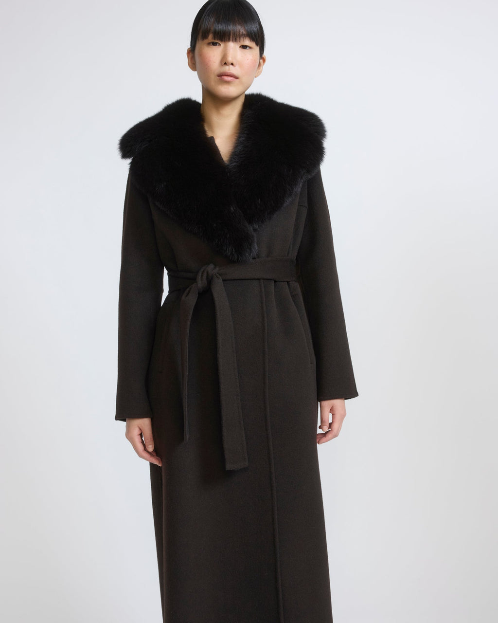 Celestine | Belted Coat with Plush Collar and Lapels - Chestnut | Velbrooke