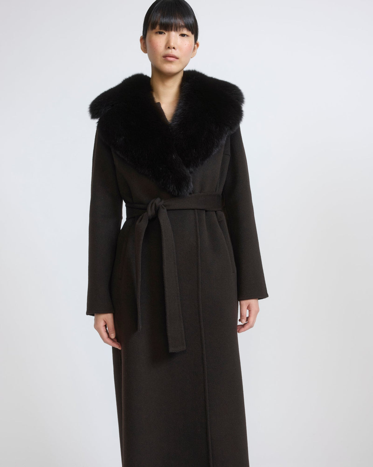 Celestine | Belted Coat with Plush Collar and Lapels - Chestnut | Velbrooke