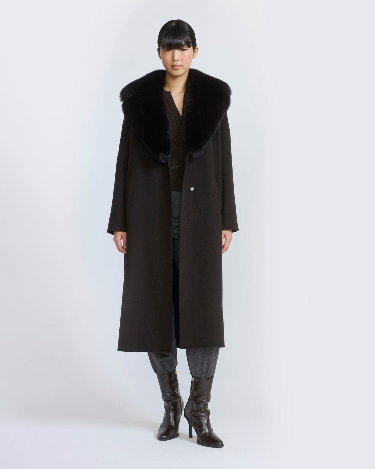 Celestine | Belted Coat with Plush Collar and Lapels - Chestnut – photo 2