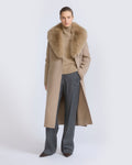 Celestine | Belted Coat with Plush Collar and Lapels - Oat | Velbrooke