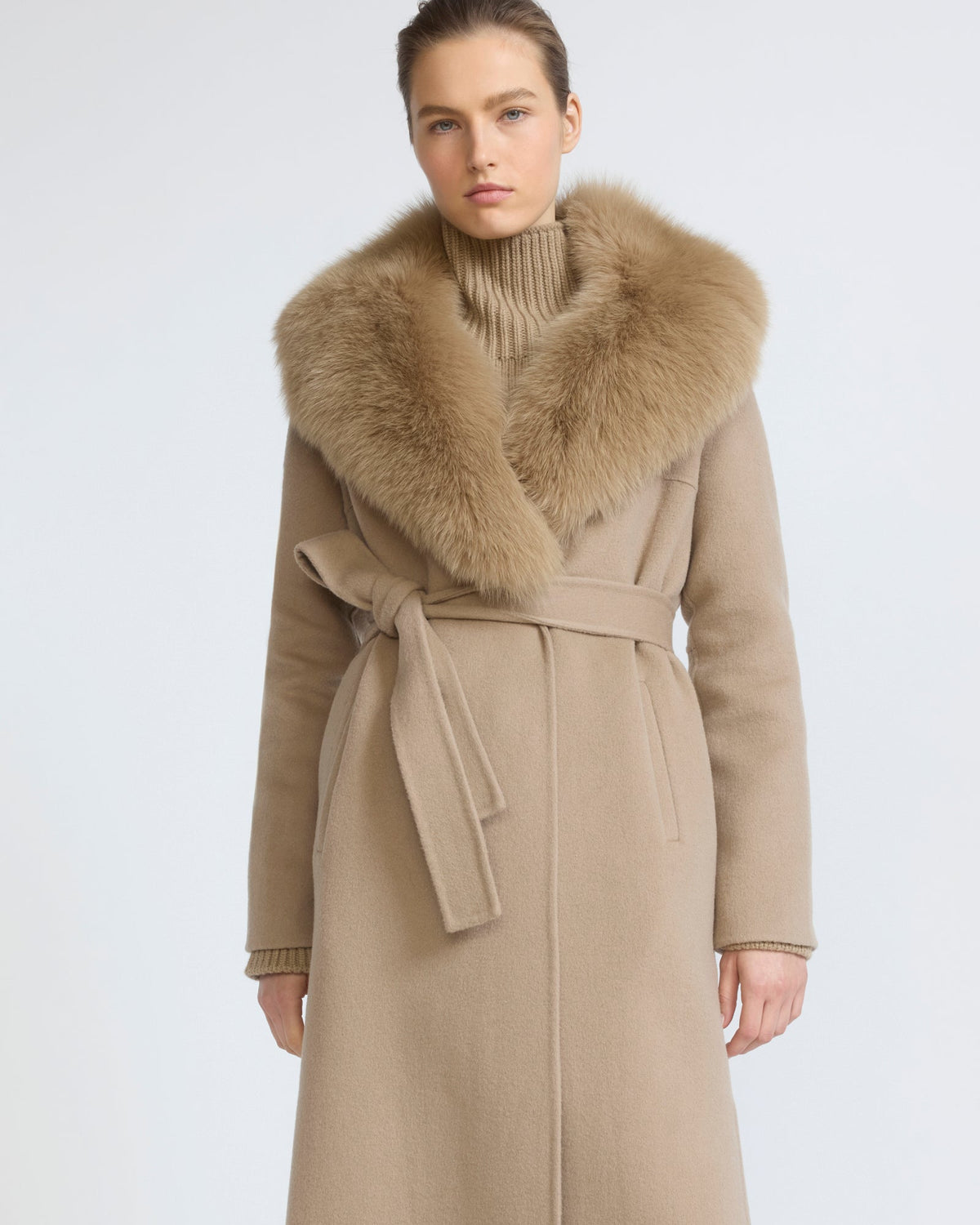 Celestine | Belted Coat with Plush Collar and Lapels - Oat – photo 2