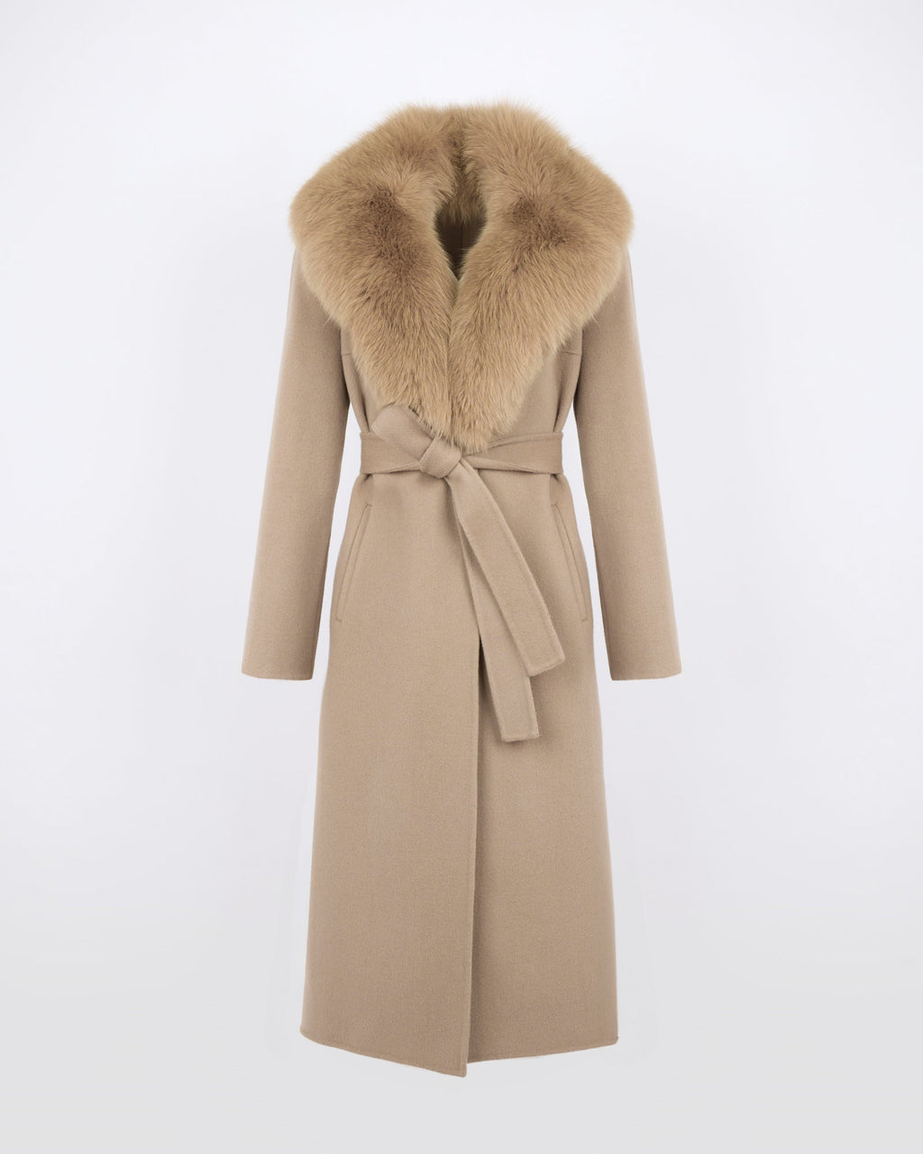 Celestine | Belted Coat with Plush Collar and Lapels - Oat – photo 4