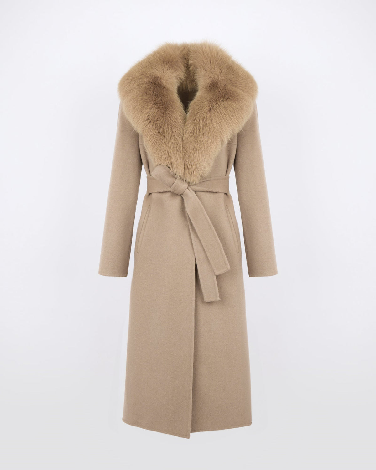 Celestine | Belted Coat with Plush Collar and Lapels - Oat – photo 4