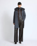 Clara | Oversized Knit Coat with Detachable Collar - Blue Grey | Velbrooke