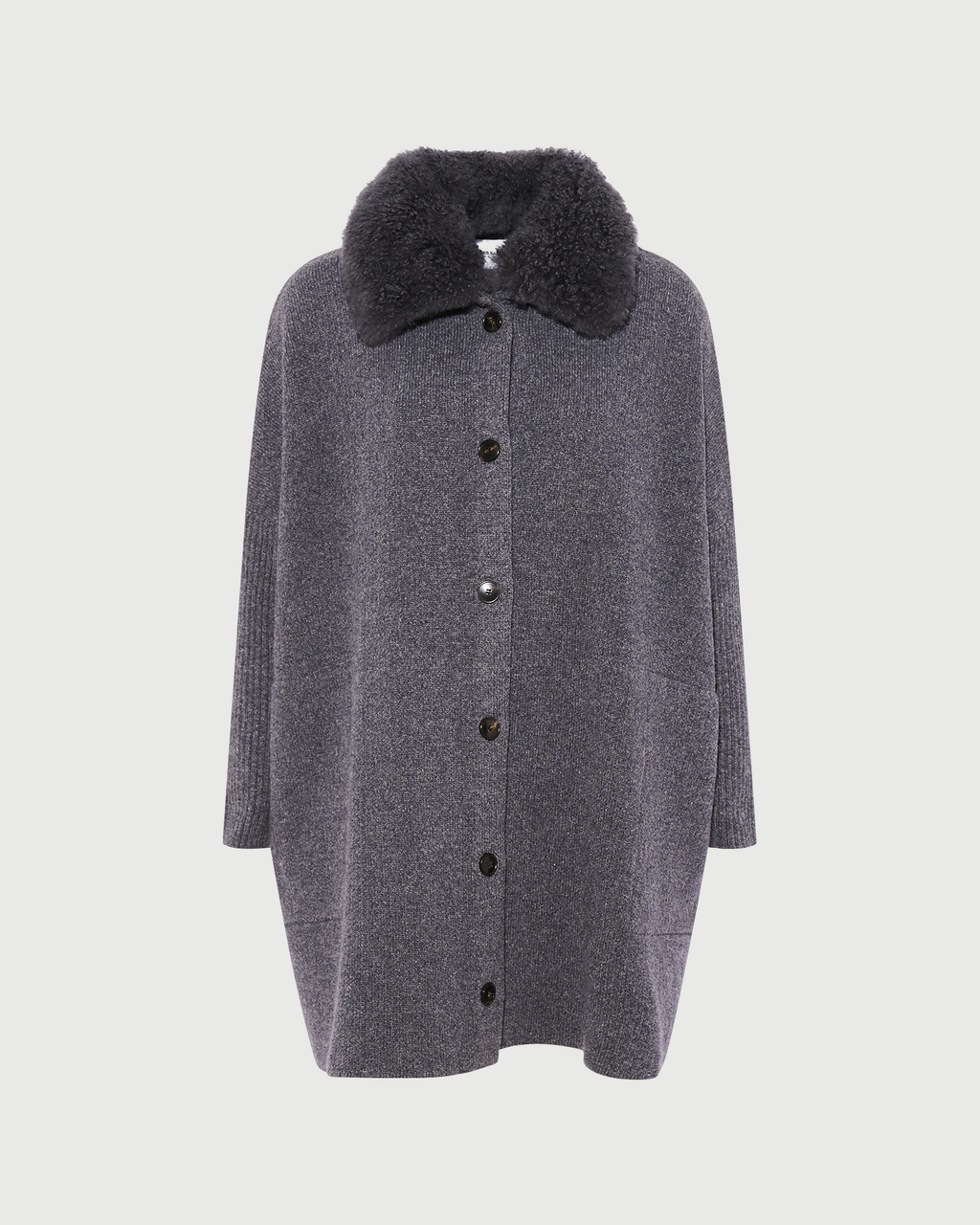 Clara | Oversized Knit Coat with Detachable Collar - Blue Grey – photo 6