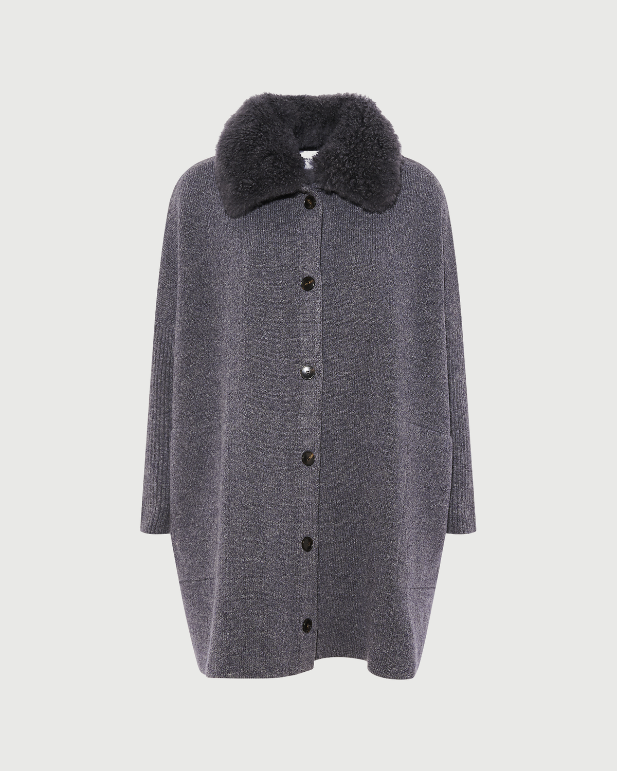Clara | Oversized Knit Coat with Detachable Collar - Blue Grey – photo 6