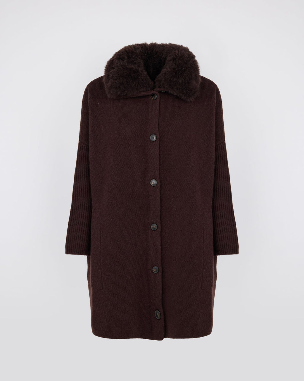 Clara | Oversized Knit Coat with Detachable Collar - Mocha – photo 5