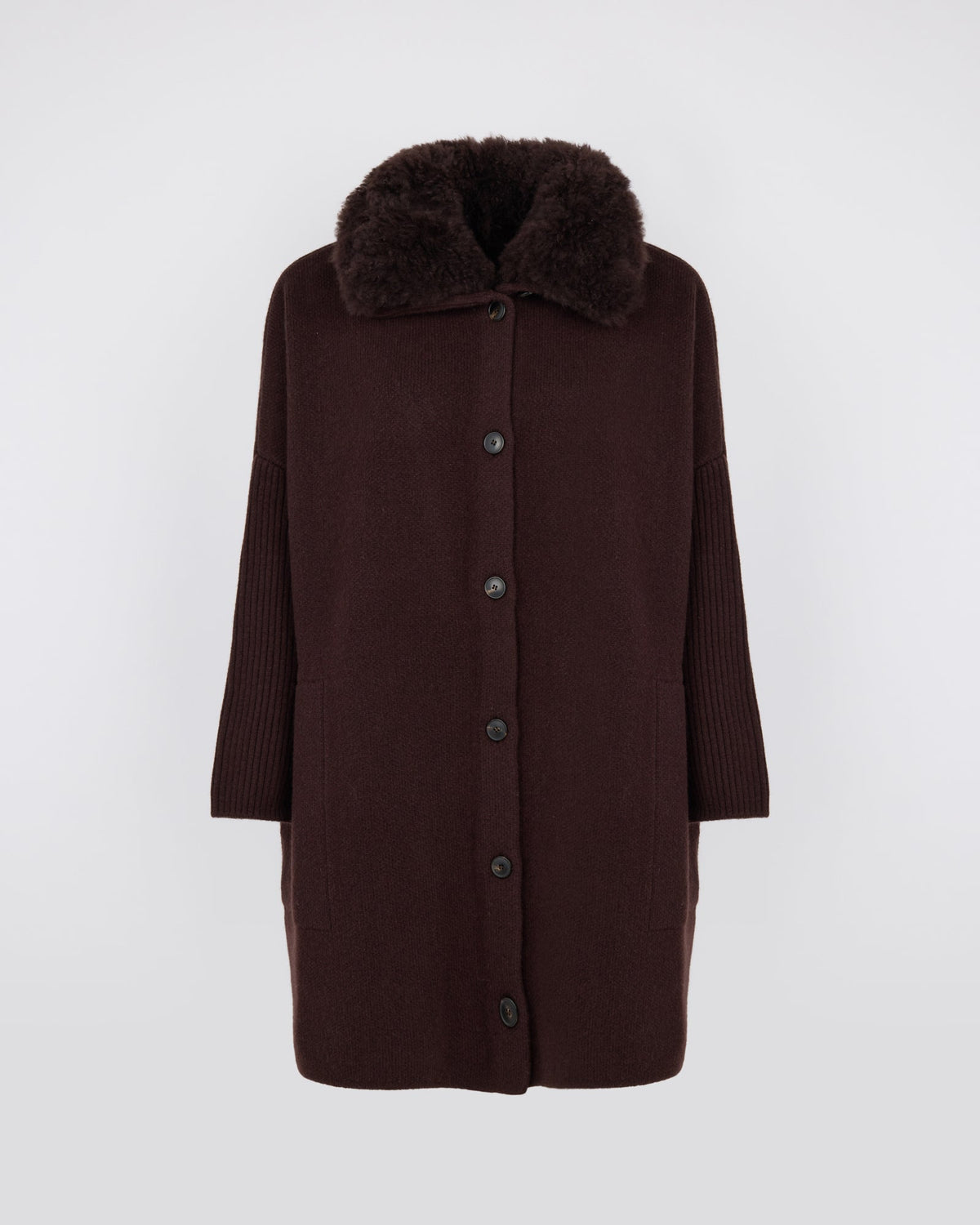 Clara | Oversized Knit Coat with Detachable Collar - Mocha – photo 5