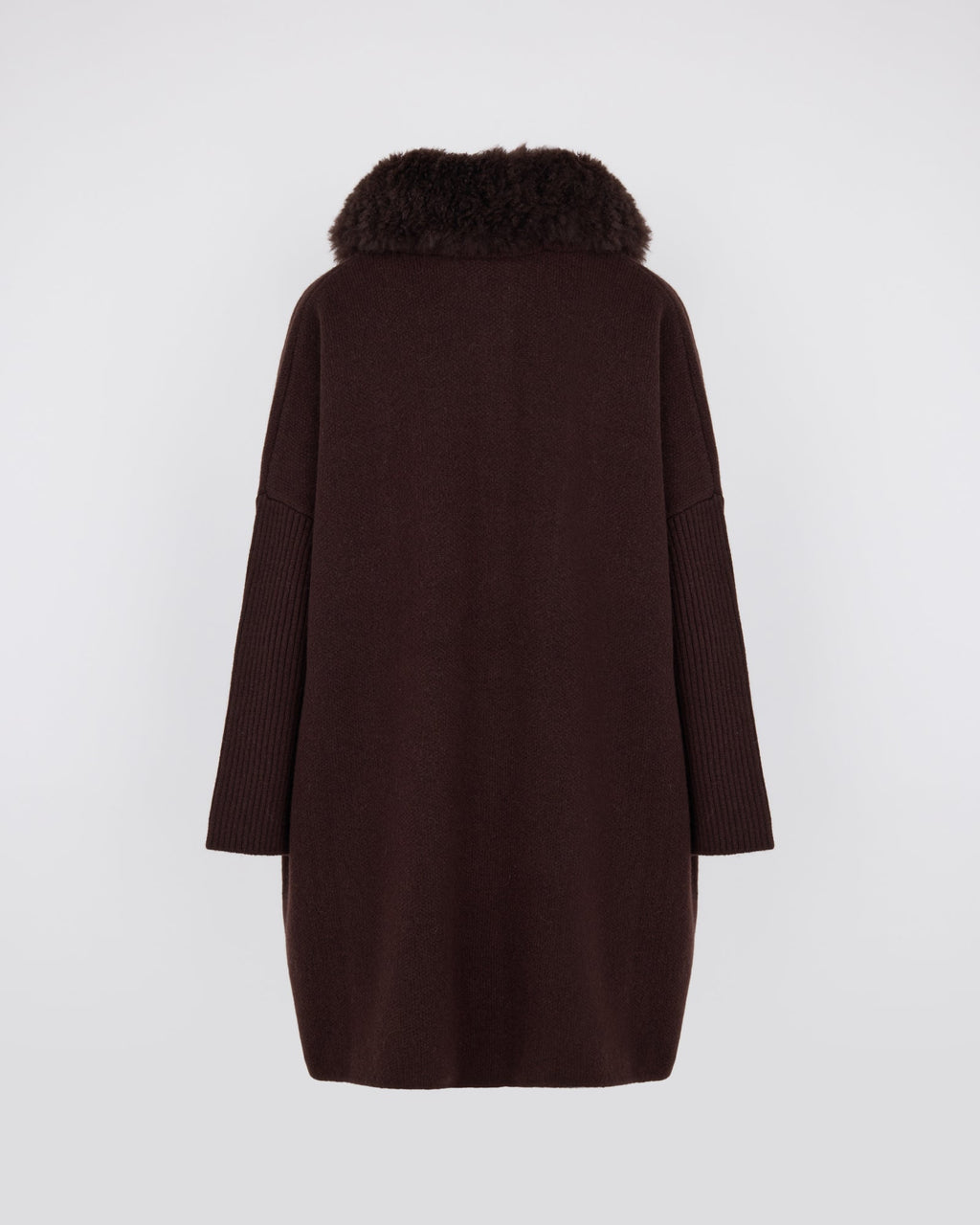 Clara | Oversized Knit Coat with Detachable Collar - Mocha – photo 6