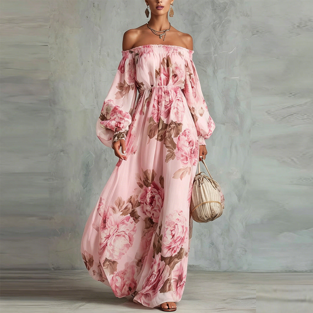 Clemence | Peony Print Off-the-Shoulder Bishop-Sleeve Maxi Dress – photo 2
