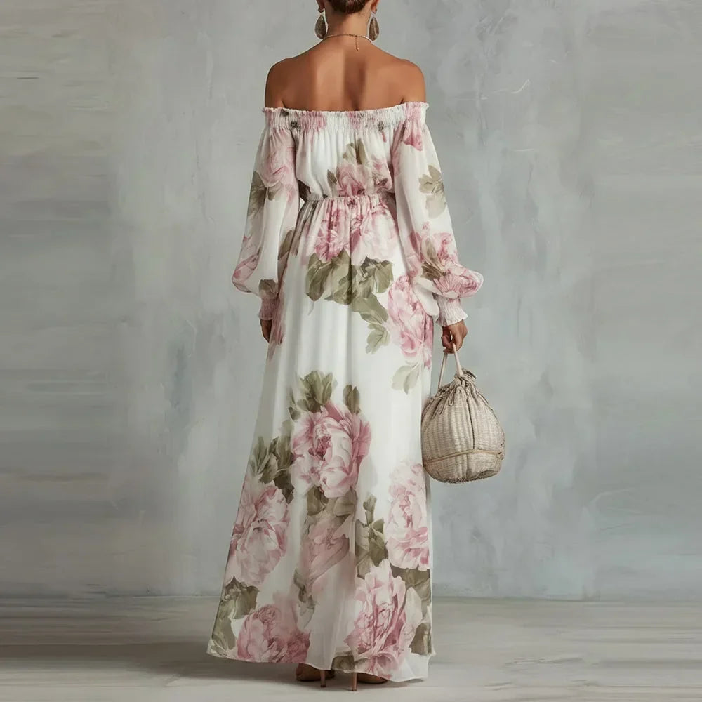 Clemence | Peony Print Off-the-Shoulder Bishop-Sleeve Maxi Dress – photo 4