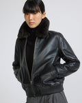 Cordelia | Retro Bomber Jacket with Detachable Collar - Black | Velbrooke