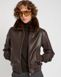 Cordelia | Retro Bomber Jacket with Detachable Collar - Cocoa | Velbrooke