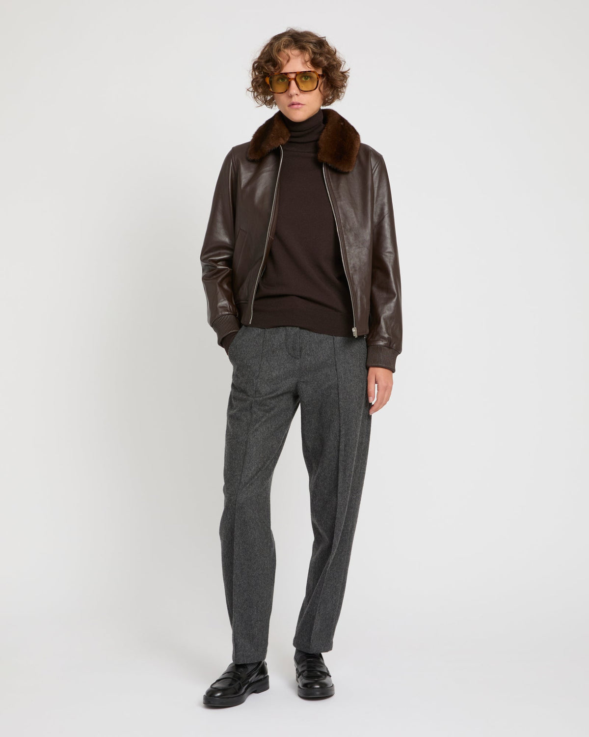 Cordelia | Retro Bomber Jacket with Detachable Collar - Cocoa – photo 2