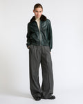Cordelia | Retro Bomber Jacket with Detachable Collar - Forest Green | Velbrooke