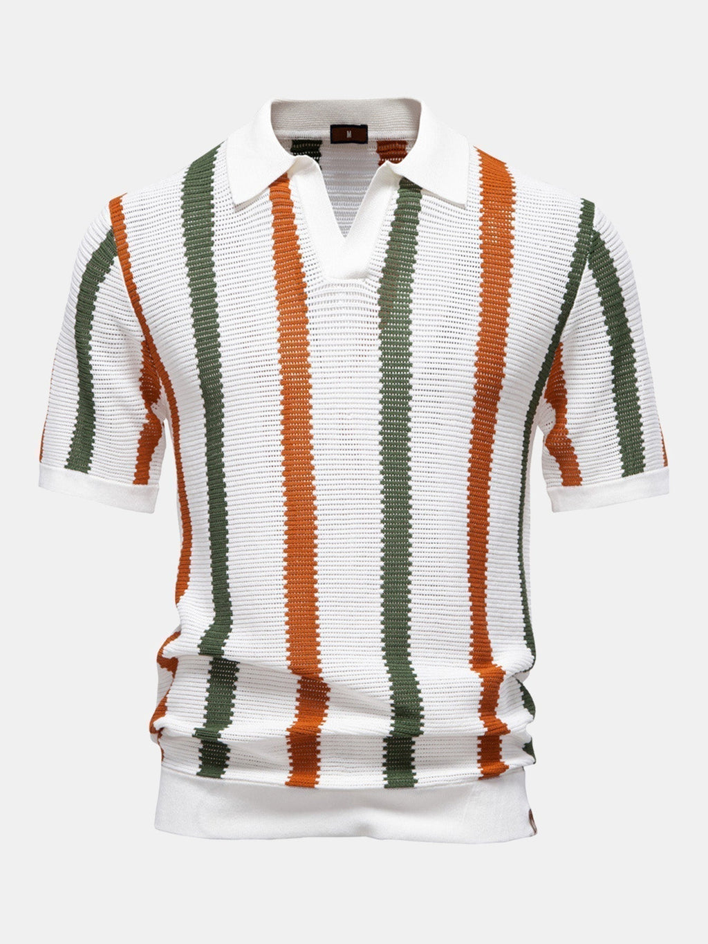 Crane Men's Contrast Stripe V-Neck Knit Polo Shirt | Velbrooke