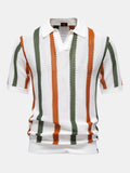 Crane Men's Contrast Stripe V-Neck Knit Polo Shirt | Velbrooke