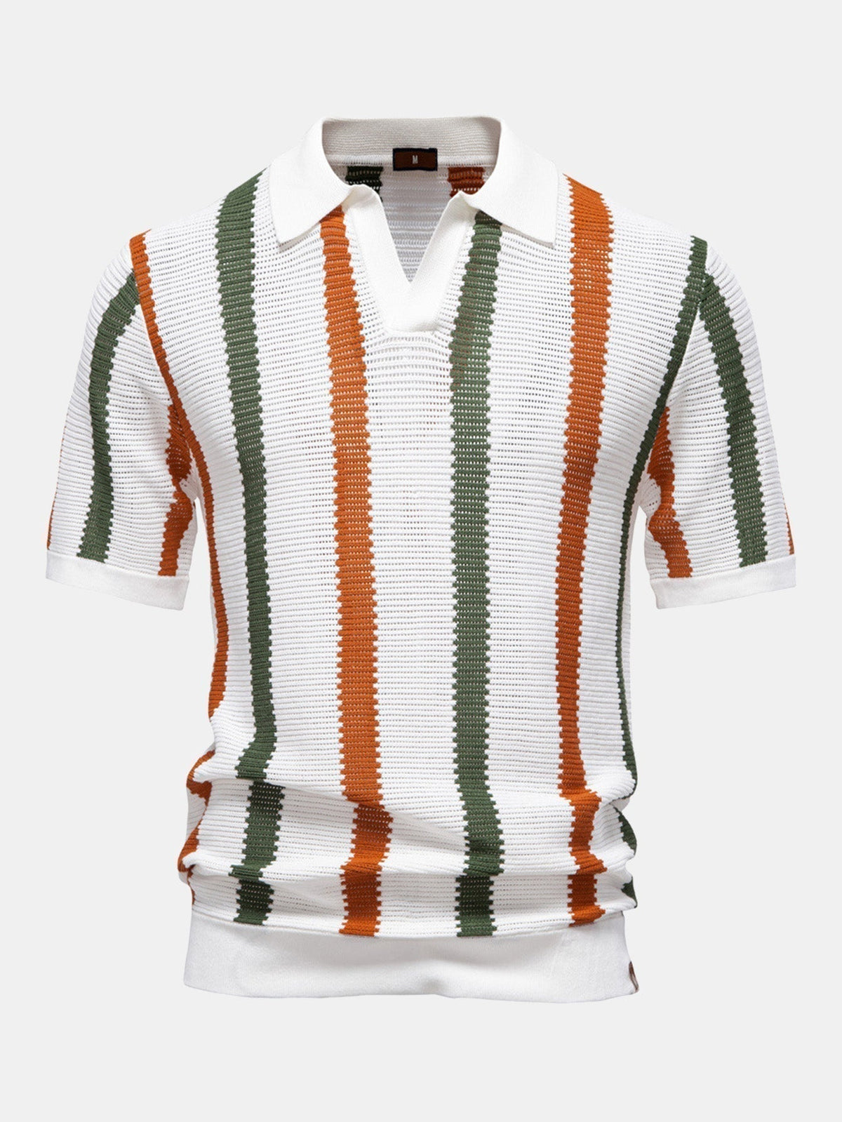 Crane Men's Contrast Stripe V-Neck Knit Polo Shirt | Velbrooke