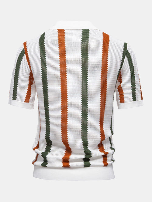 Crane Men's Contrast Stripe V-Neck Knit Polo Shirt – photo 2