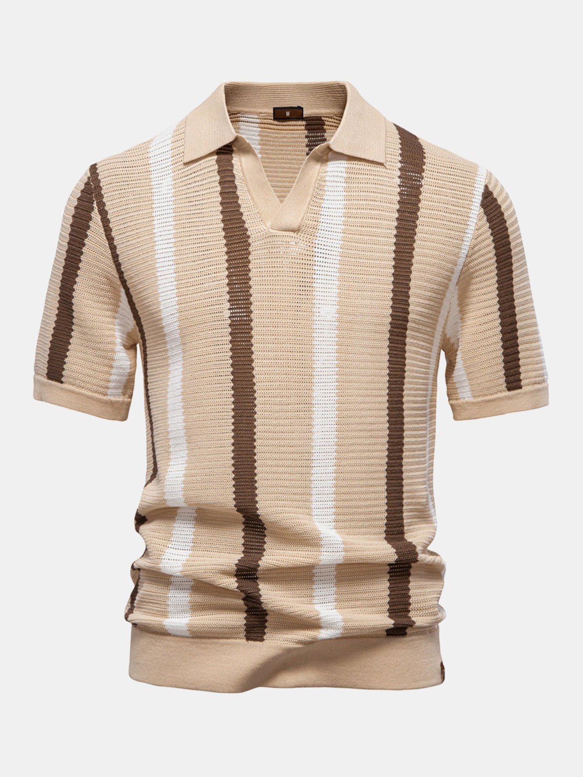 Crane Men's Contrast Stripe V-Neck Knit Polo Shirt – photo 3
