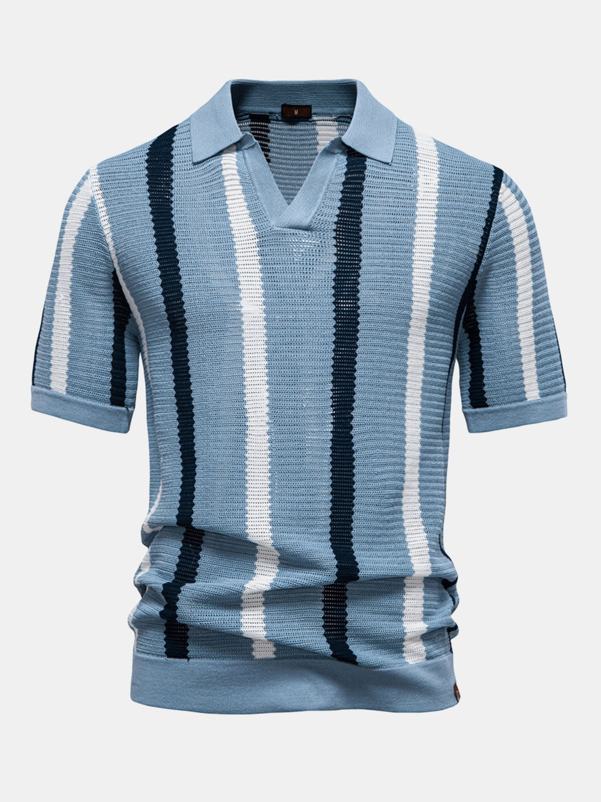Crane Men's Contrast Stripe V-Neck Knit Polo Shirt – photo 5