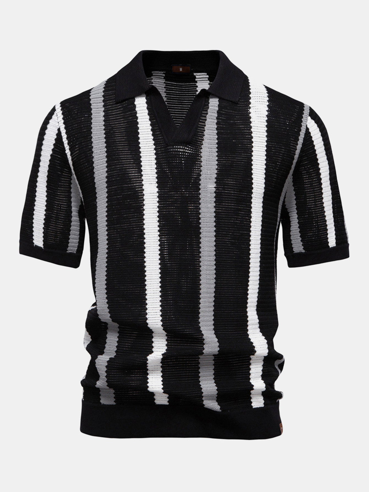 Crane Men's Contrast Stripe V-Neck Knit Polo Shirt – photo 7